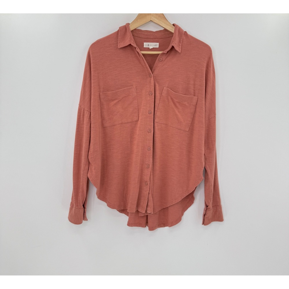 Lou & Grey For LOFT Button Down‎ Shirt Top Long Sleeve Pockets Organic Cotton